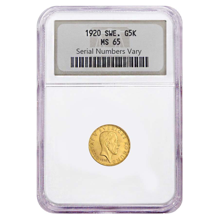 1920 Sweden Gold 5 Kronor King Gustaf Coin NGC MS 65