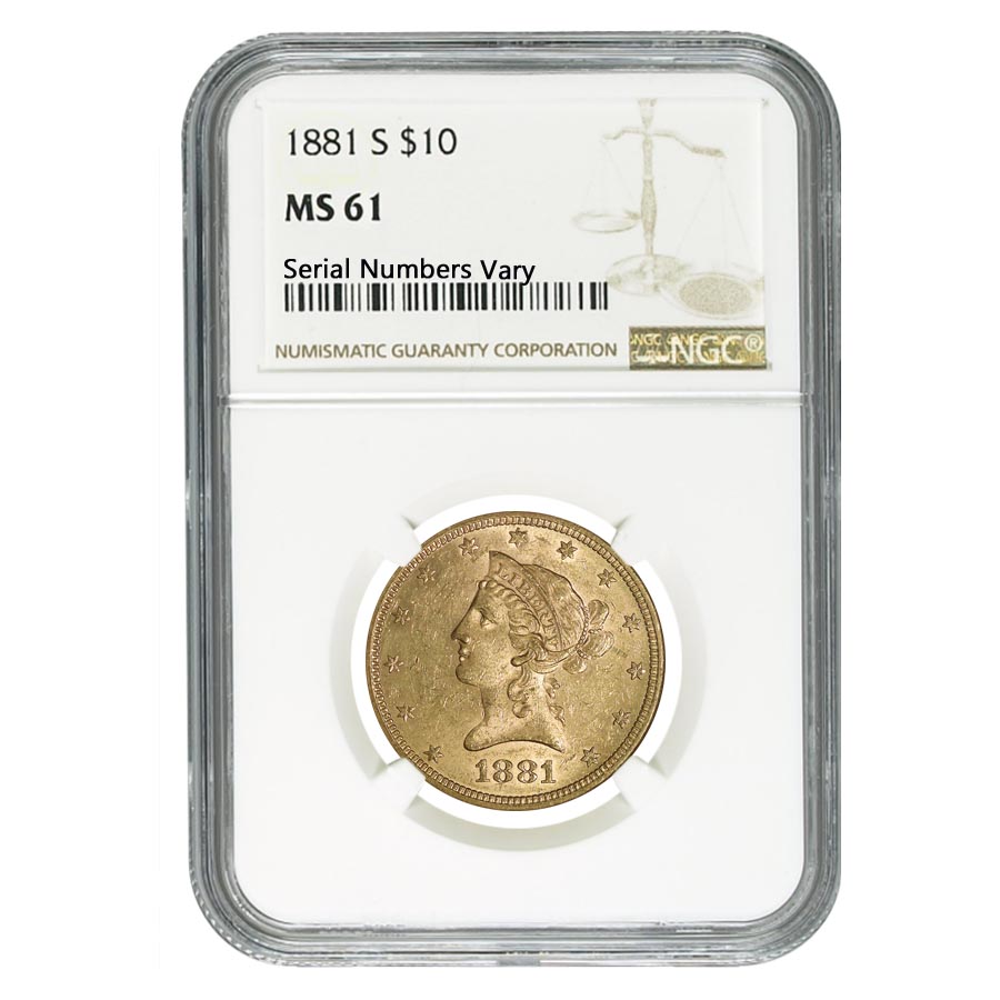 1881 S $10 Liberty Head Gold Eagle Coin NGC MS 61