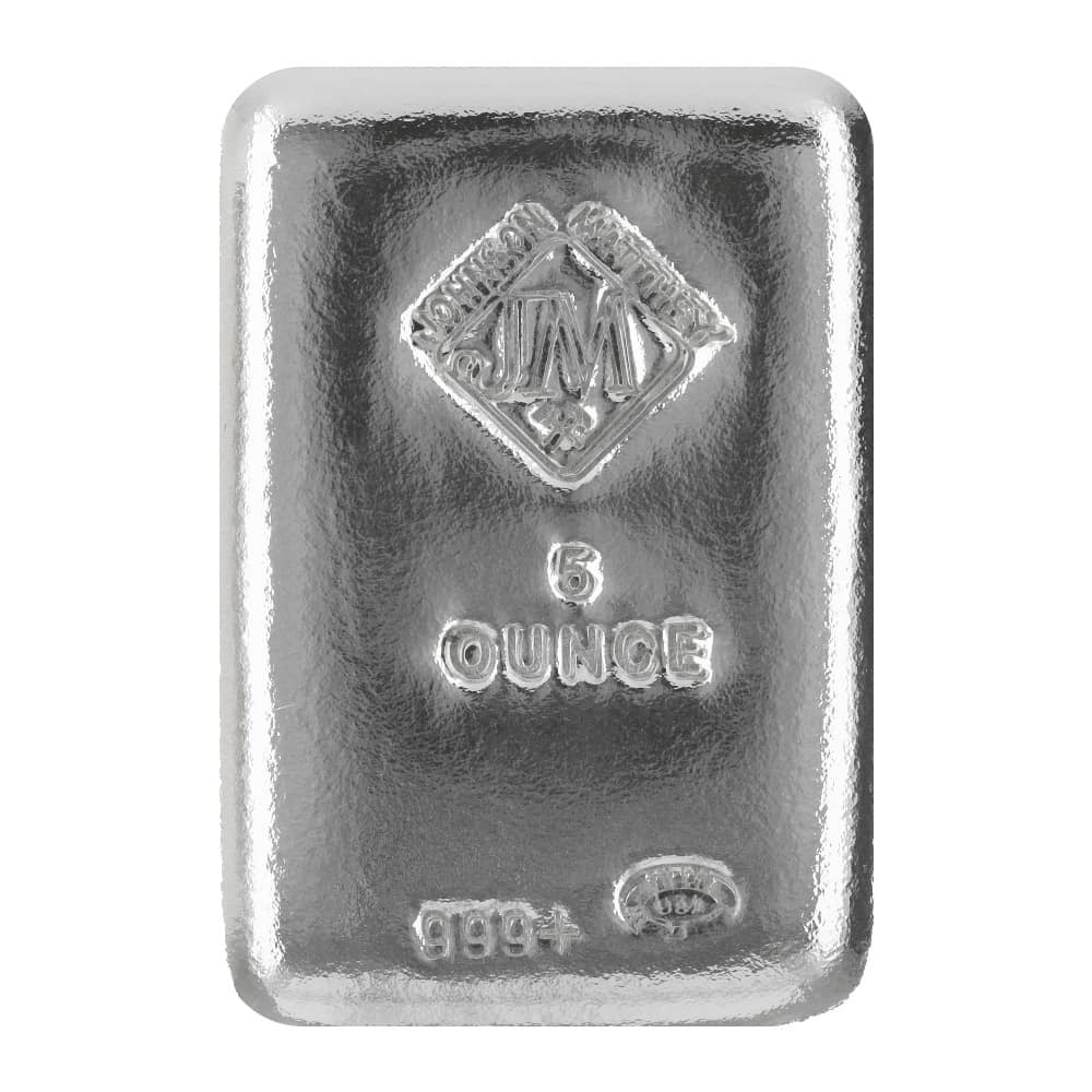 5 oz Johnson Matthey (JM) Cast Silver Bar .999 USA