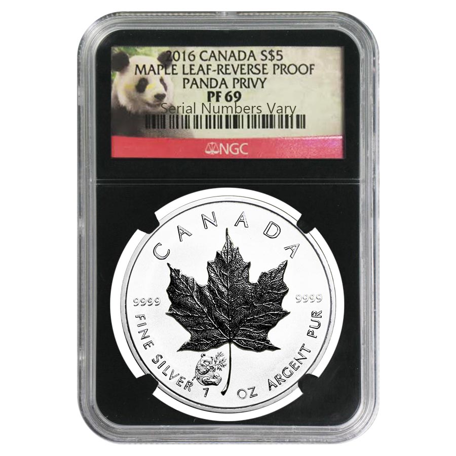 2016 1 oz Silver Canadian Maple Leaf Panda Privy Reverse Proof NGC PF 69 Retro Holder