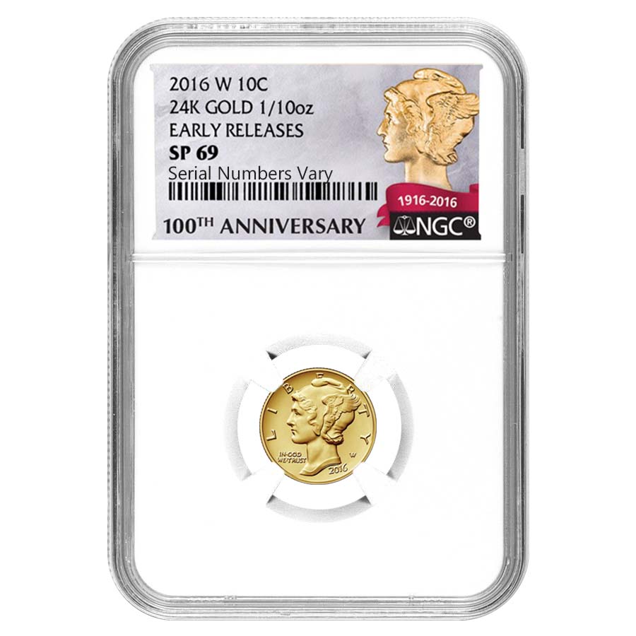 2016 1/10 oz Mercury Dime Gold Coin NGC SP69 | Bullion Exchanges