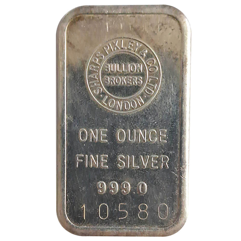 1 oz Sharps Pixley & Co LTD Vintage Silver Bar .999 Fine