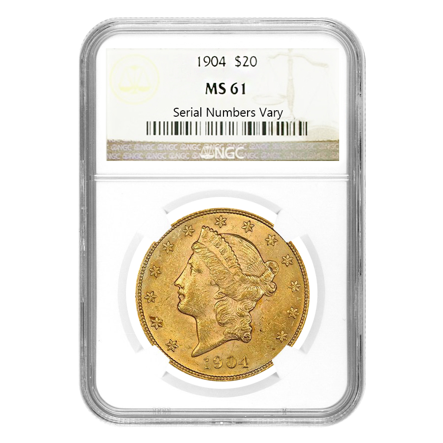 1904 $20 Liberty Head Double Eagle Gold Coin NGC MS 61