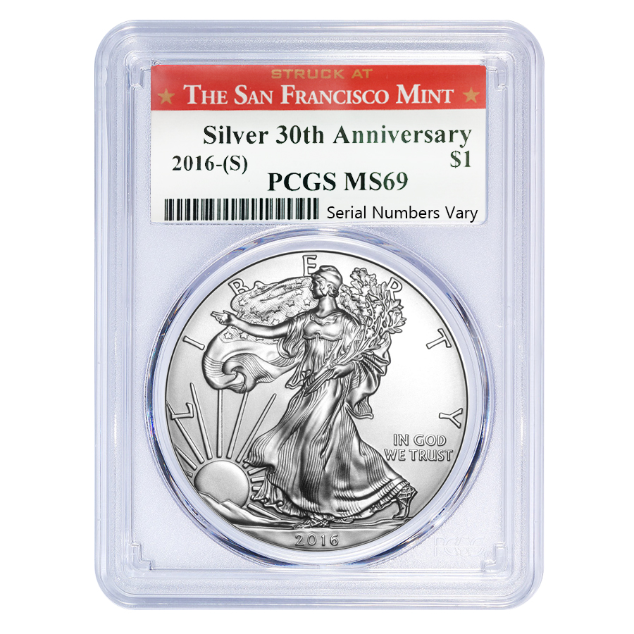 2016 (S) 1 oz Silver American Eagle $1 Coin PCGS MS 69 (SF Label)