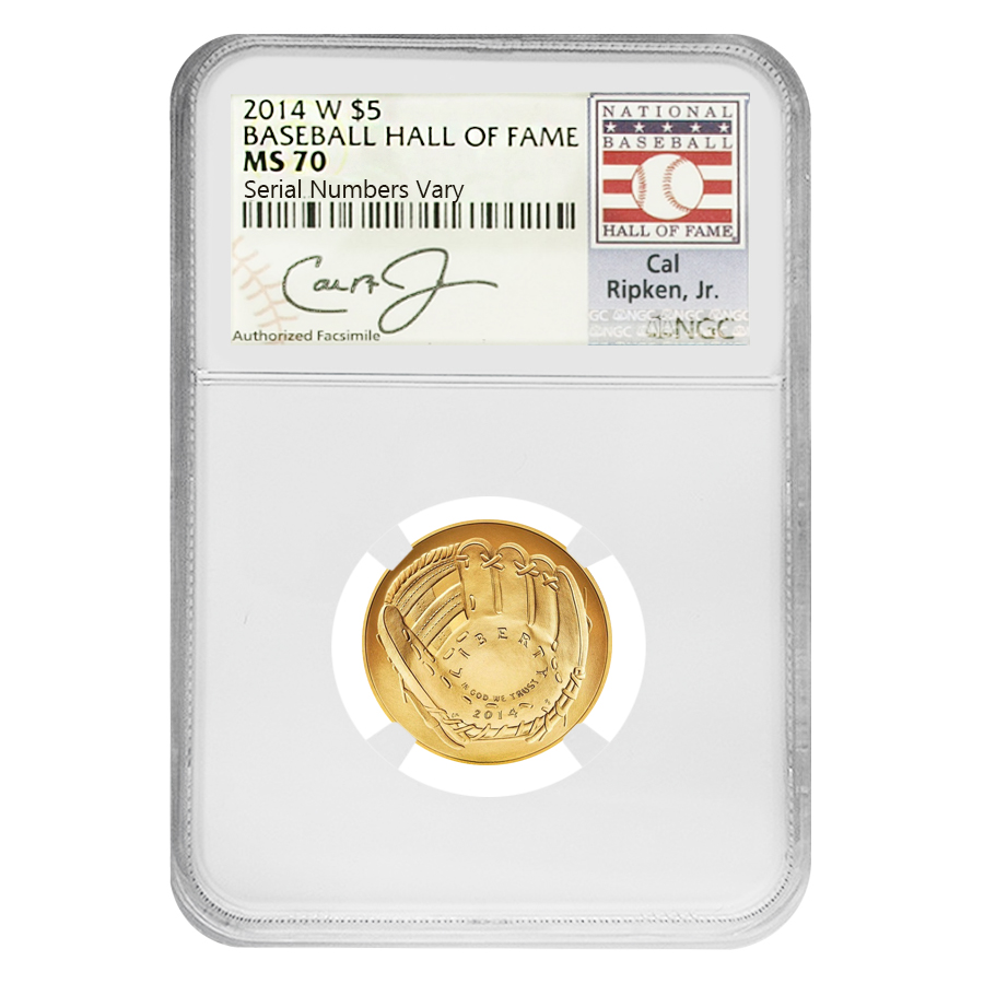 2014 W $5 Gold National Baseball Hall of Fame NGC MS 70
