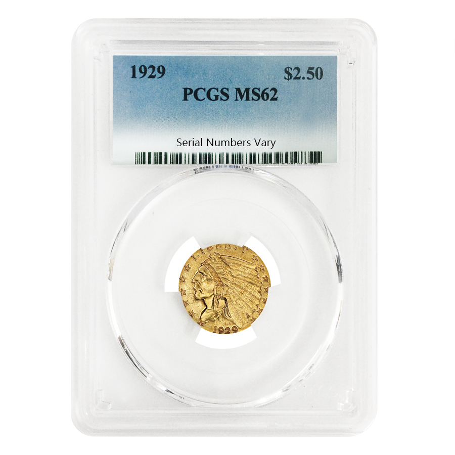 1929 $2.5 Gold Quarter Eagle Indian Head PCGS MS 62