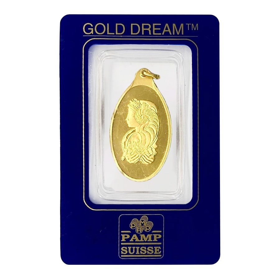 Vintage Assay 10 gram Gold PAMP Suisse Lady Fortuna Oval Pendant .9999 Fine