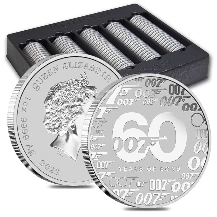Roll of 20 - 2022 1 oz Tuvalu James Bond - 60 Years of Bond Silver Coin .9999 Fine BU In Cap