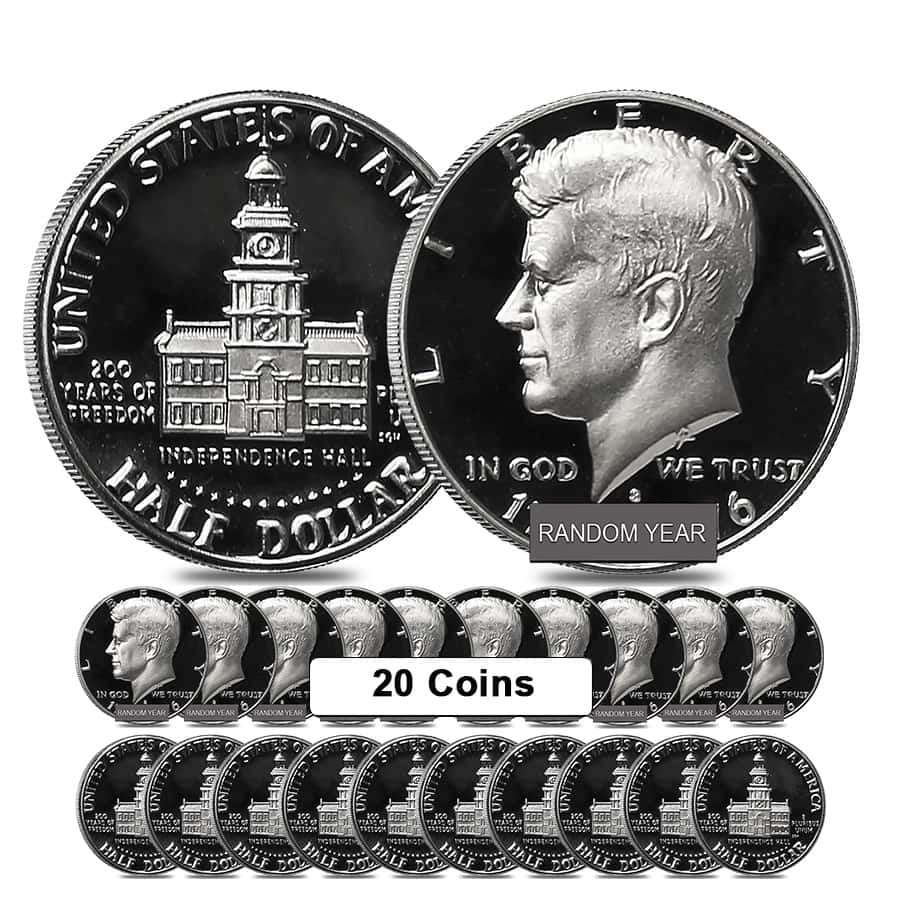 $10 Face Value Proof Kennedy Half Dollars 40% Silver 20 Coins (Random Year)
