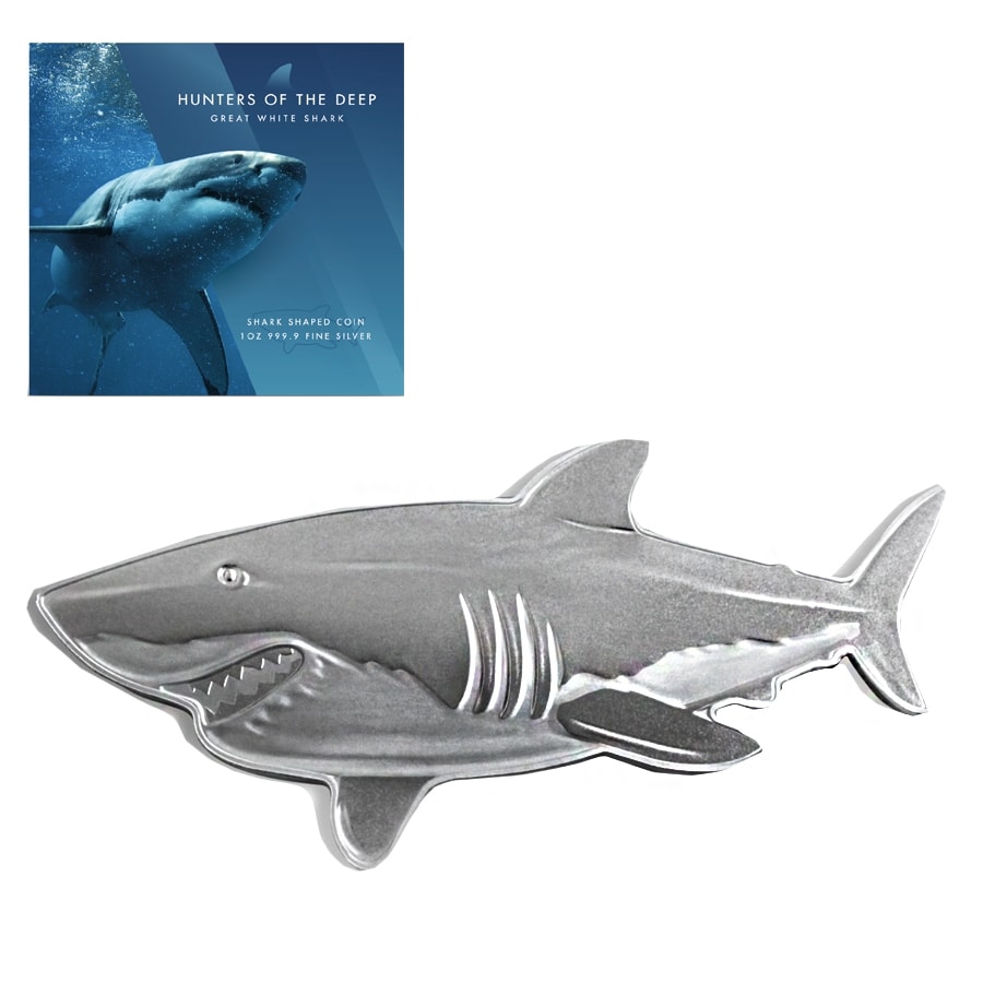 2019 1 oz Silver Great White Shark Solomon Islands $2 Coin .9999