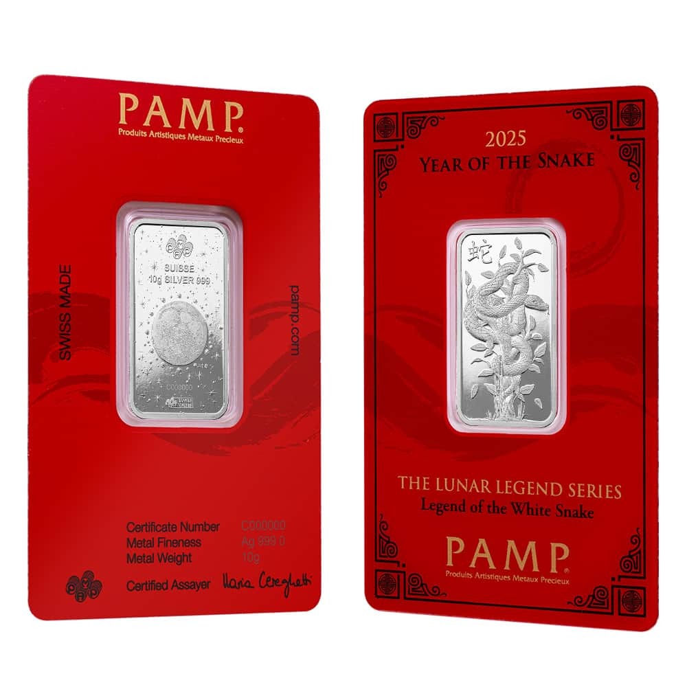 2025 10 Gram PAMP Suisse Lunar White Snake Silver Bar (in Assay)