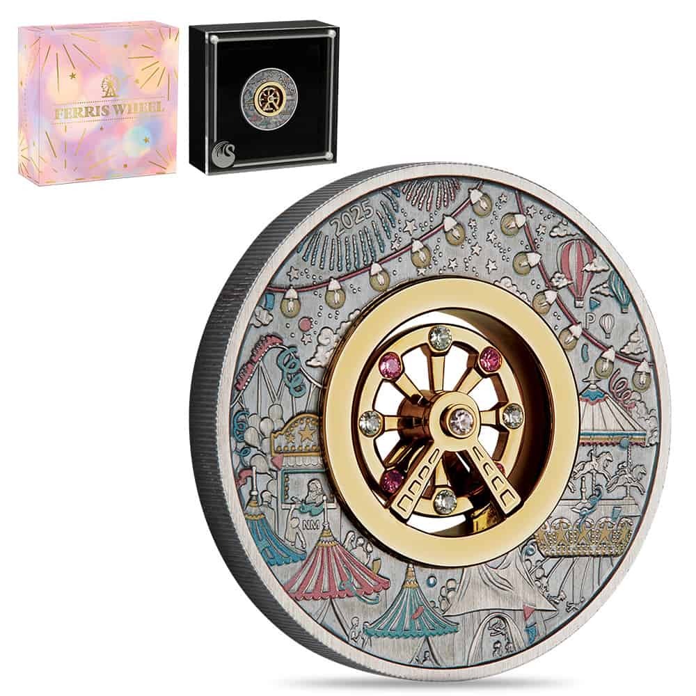 2025 2 oz Ferris Wheel Antiqued Colorized Silver Perth Mint