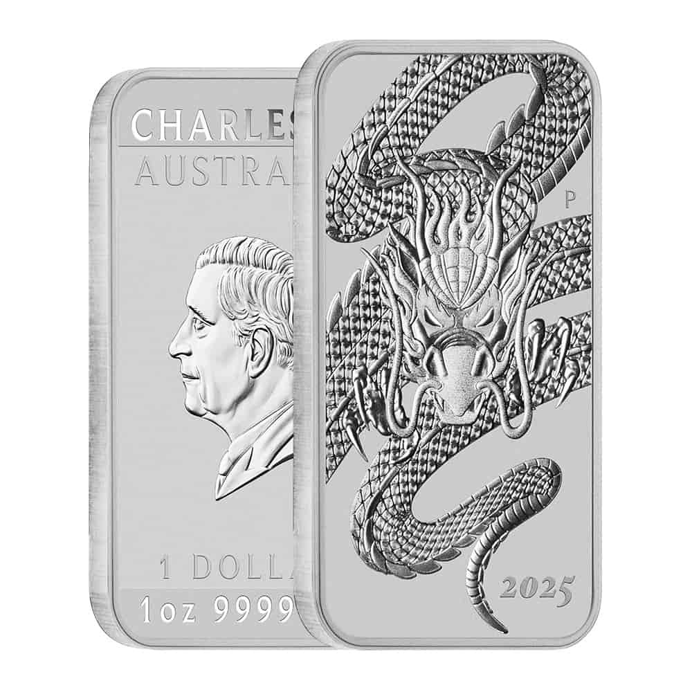 2025 1 oz Silver Australian Dragon Rectangular Coin Bar $1