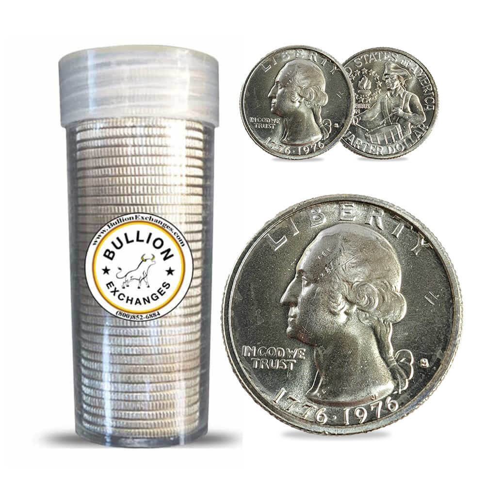 $10 Face Value 1976 Bicentennial Washington Quarter 40% Silver 40-Coin Roll (Avg Circ)