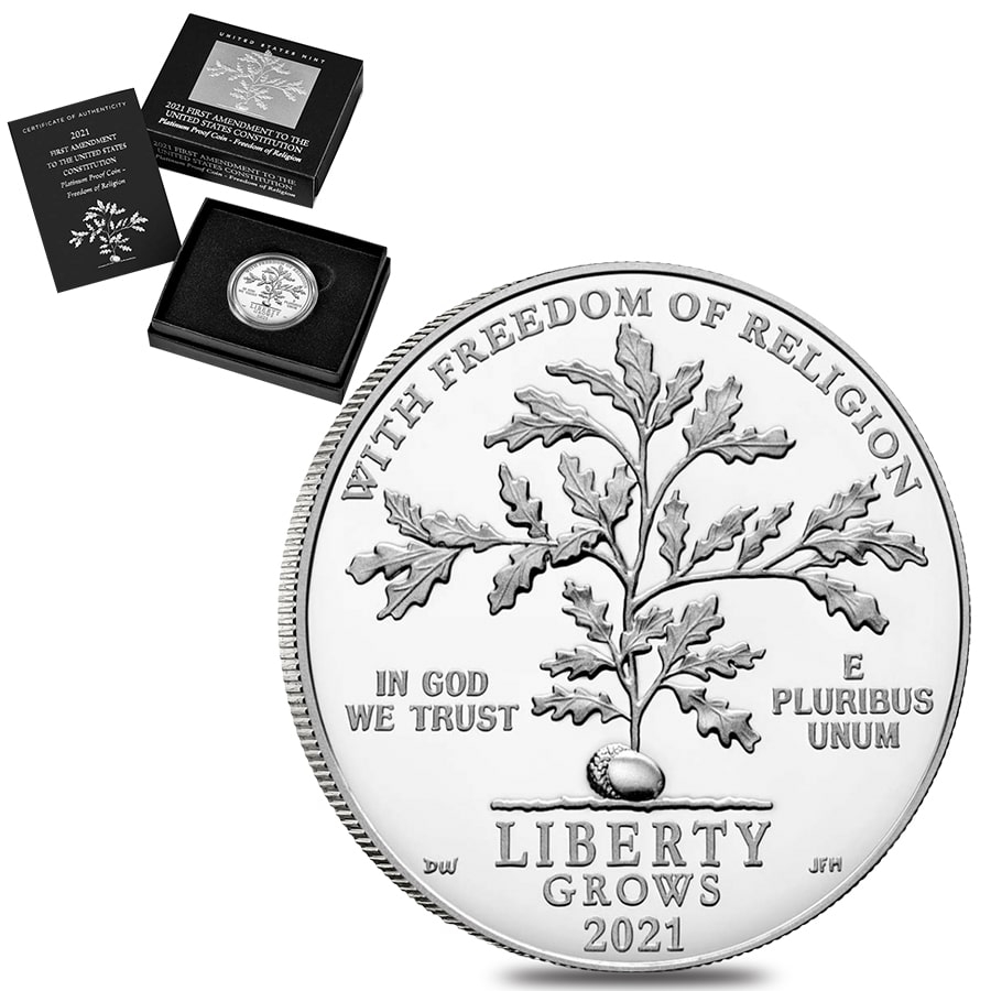 2021-W 1 oz PF Pt Freedom of Religion Coin | Bullion Exchanges