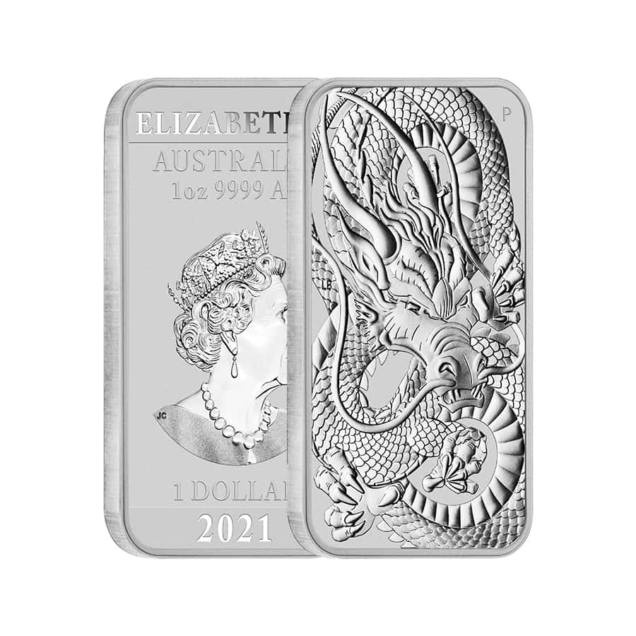 2021 1 oz Silver Australian Dragon Coin Bar $1 BU