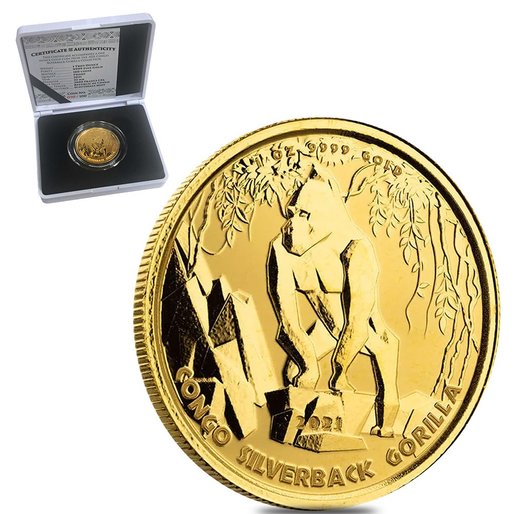 2021 Congo 1 oz Proof Silverback Gorilla Gold Coin