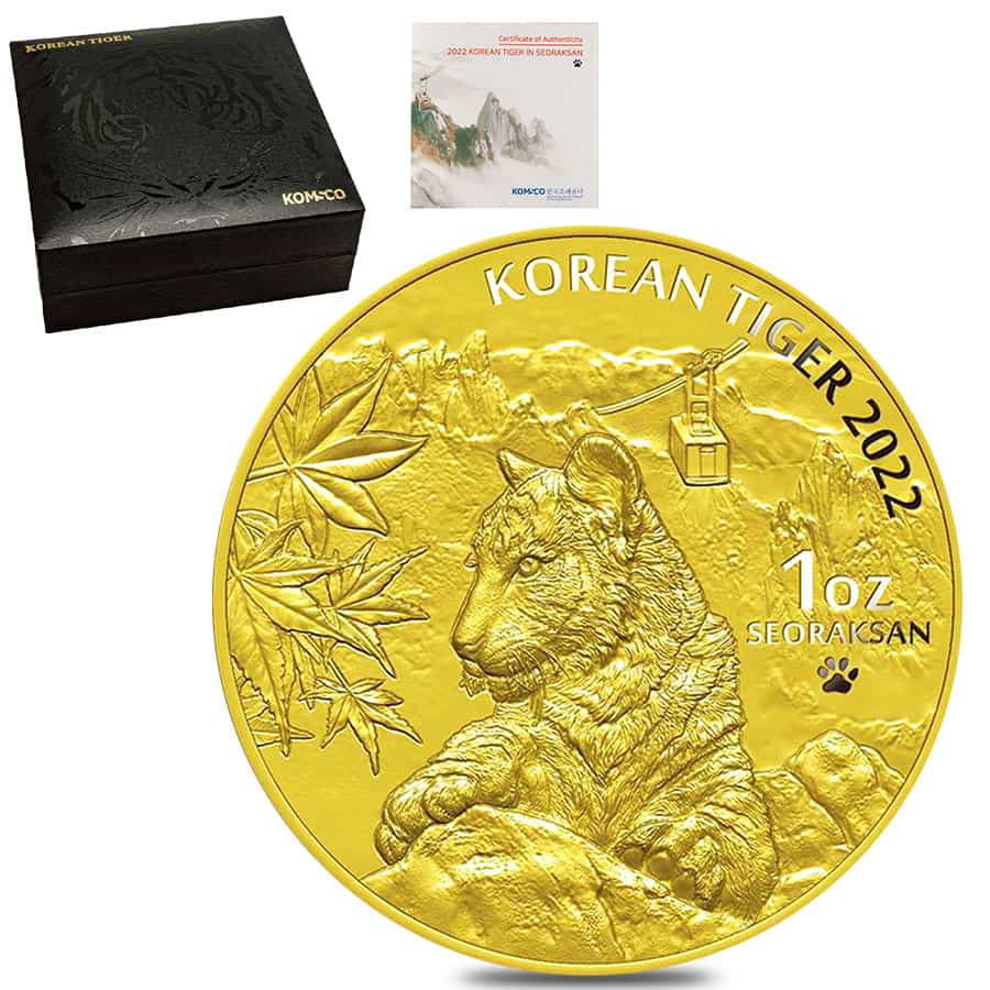 2022 South Korea 1 oz Tiger Gold Medal BU (w/Box & COA)