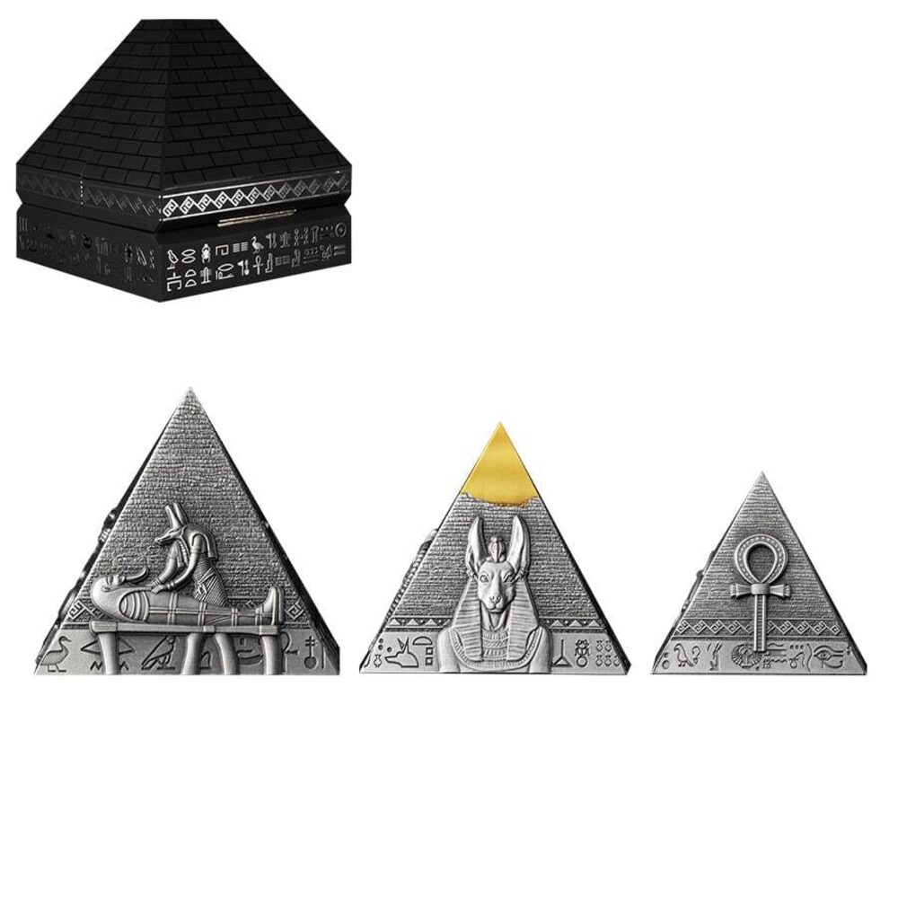 2024 Djibouti 6 oz Pyramids of Giza 3D Silver 3-Coin Set