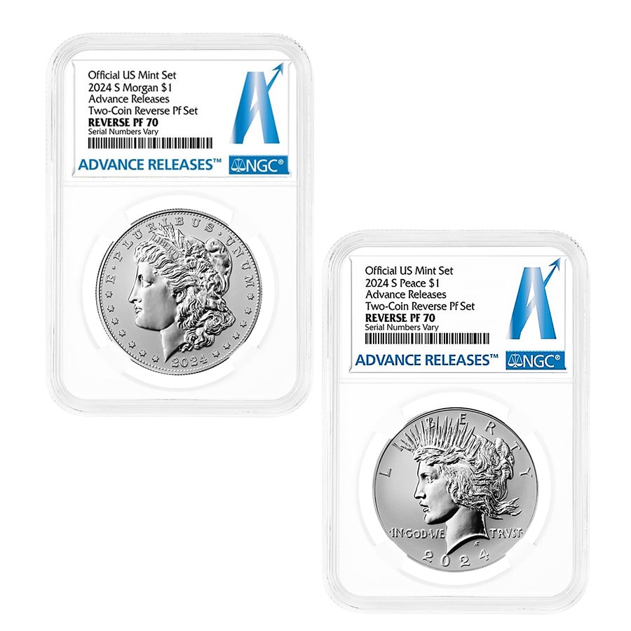 2024-S Morgan and Peace Silver Dollar Reverse Proof 2-Coin Set NGC PF 70 AR