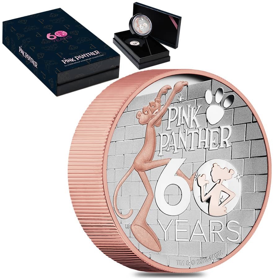 2024 Tuvalu 5 oz Silver Pink Panther High Relief Gilded Coin