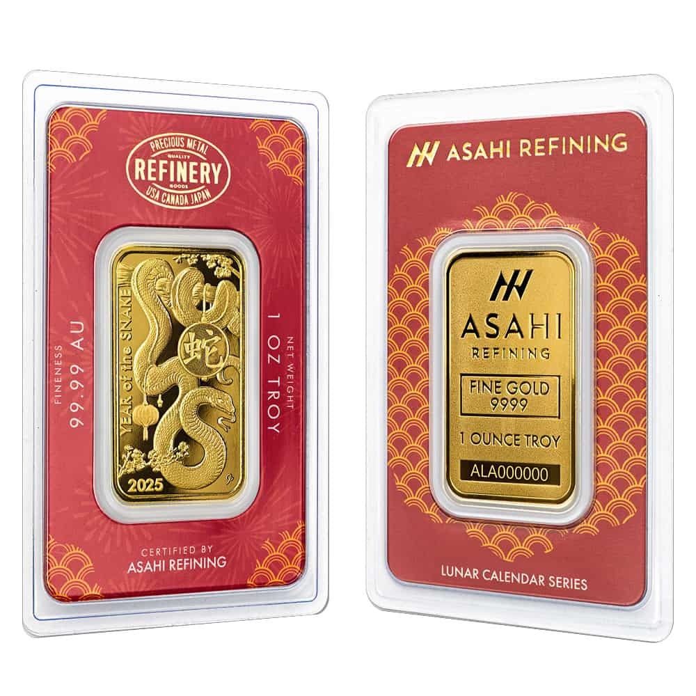 2025 1 oz Asahi Lunar Snake Gold Bar .9999 Fine (in Assay)