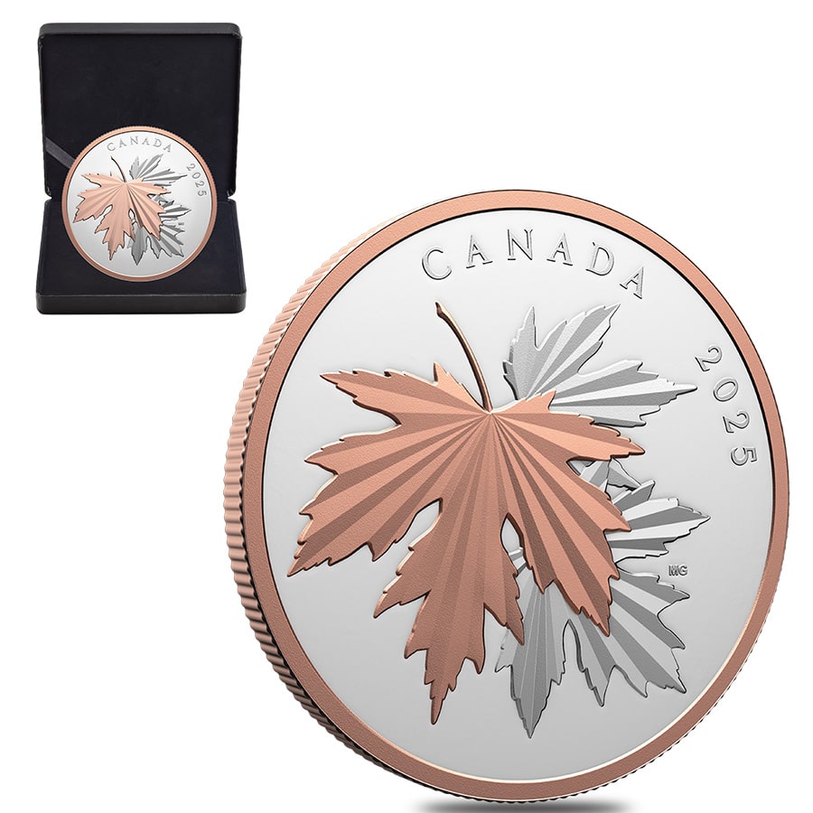2025 Canada 10 oz Gleaming Maple Leaves Silver Coin .9999 Fine
