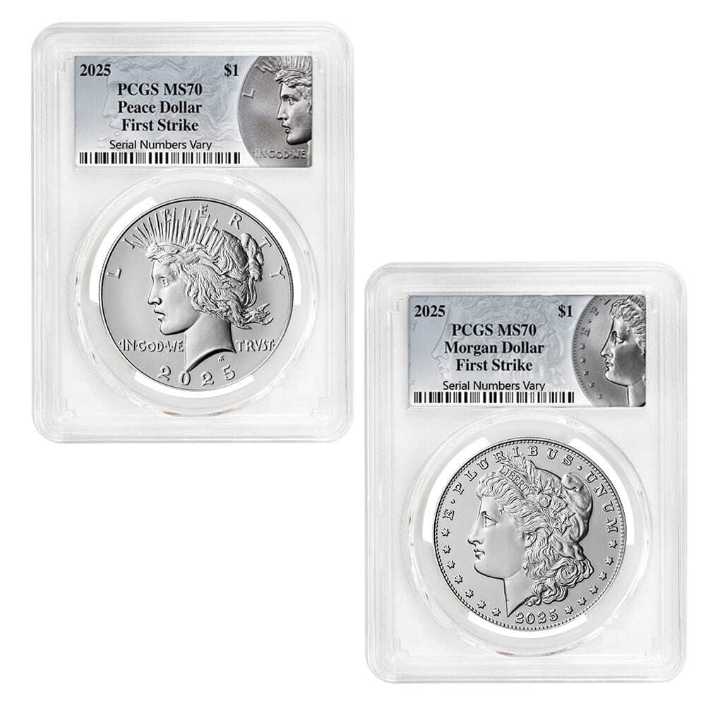 2025 イギリス The Two es 銀貨 PCGS  70 2025 Morgan/Peace Silver Dollar 2-Coin Set PCGS MS 70 FS