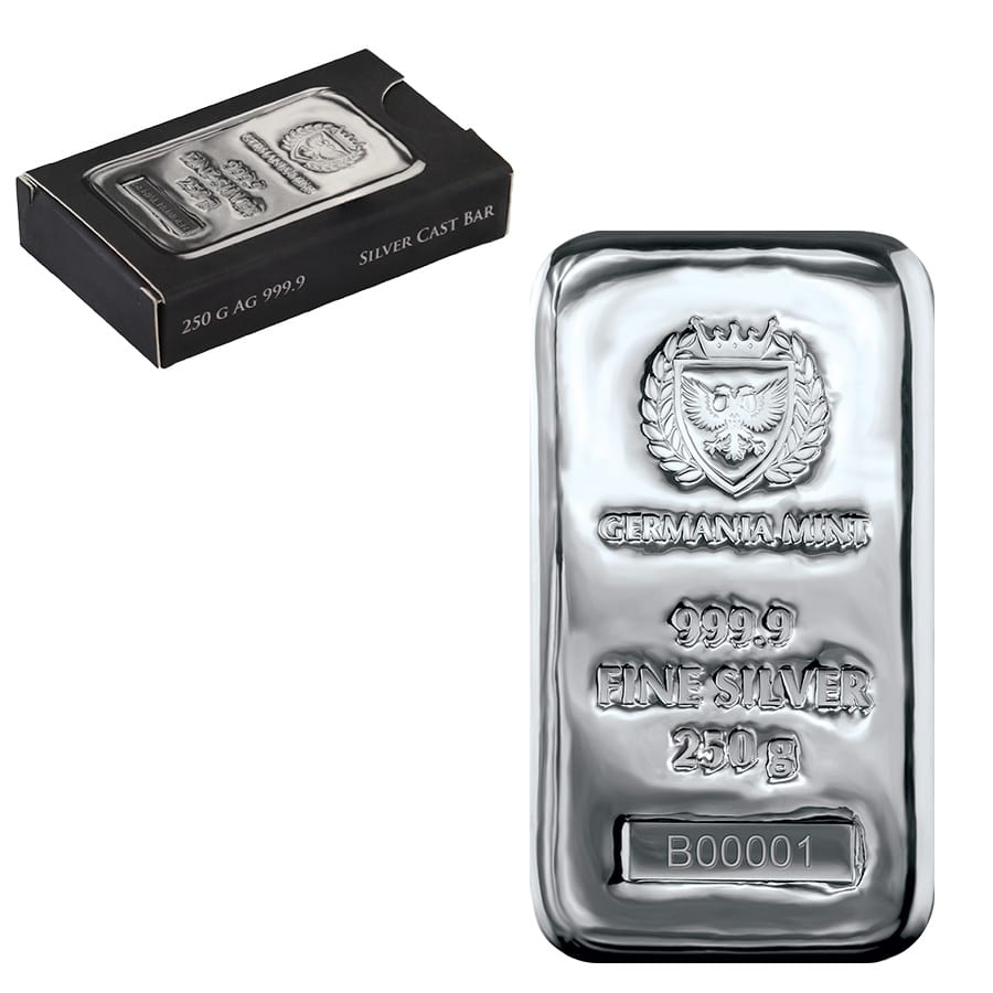 250 Gram Germania Mint Silver Bar .9999 Fine
