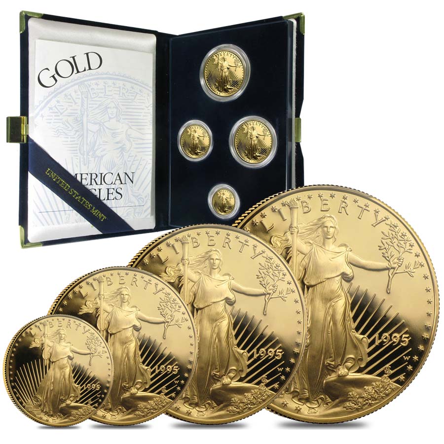 1995 W Gold 1.85 oz Proof American Eagle 4-coin set (W/Box & COA)