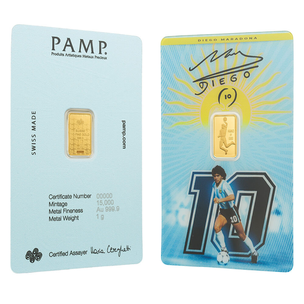 1 Gram PAMP Suisse Maradona Gold Bar .9999 (in Assay)