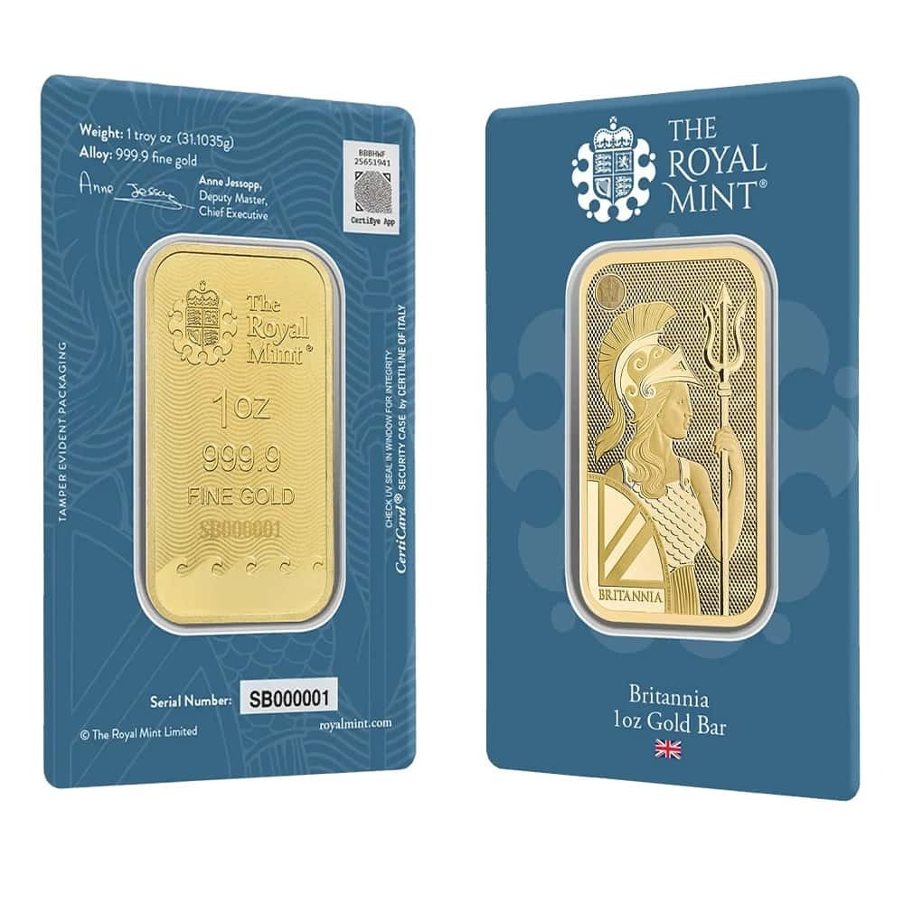 1 oz The Royal Mint Britannia Gold Bar .9999 Fine New Assay