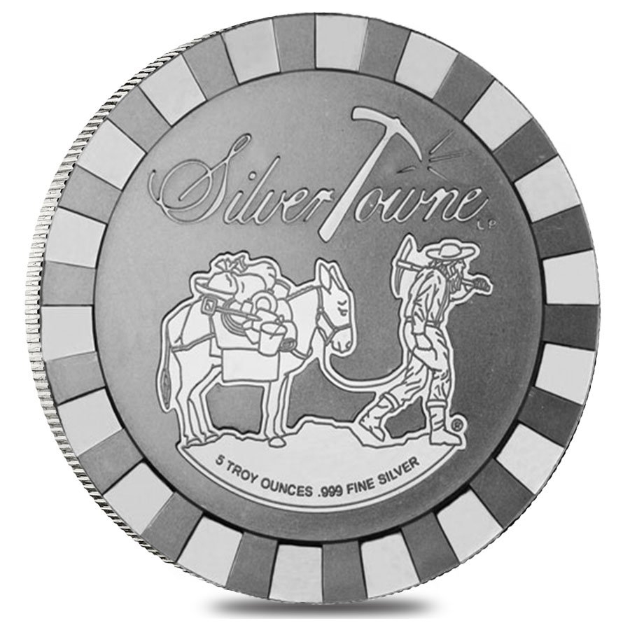 5 oz SilverTowne Prospector Stackable Silver Round .999 Silver