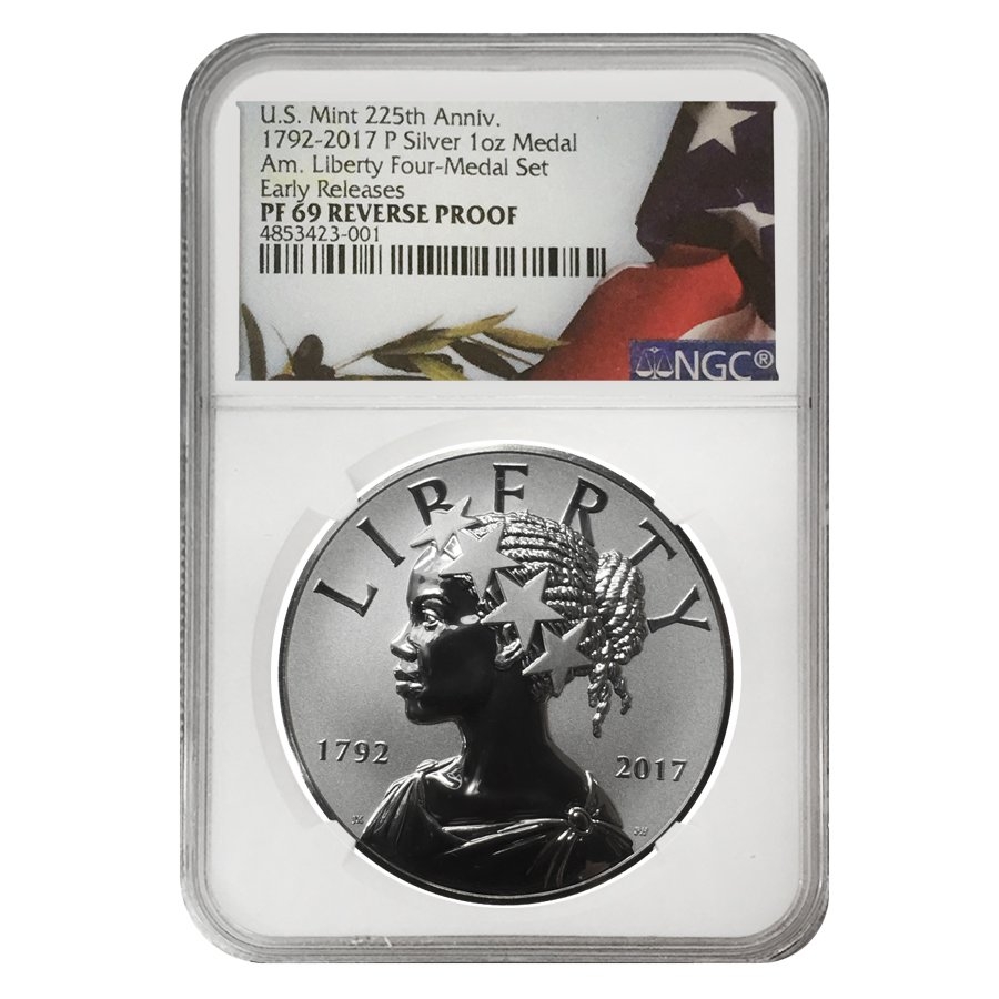 2017 P 1 oz American Liberty Reverse Proof Silver Medal NGC PF 69 ER (Flag Label)
