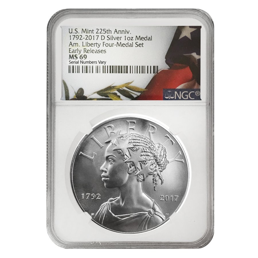 2017 D 1 oz American Liberty Uncirculated Silver Medal NGC MS 69 ER (Flag Label)