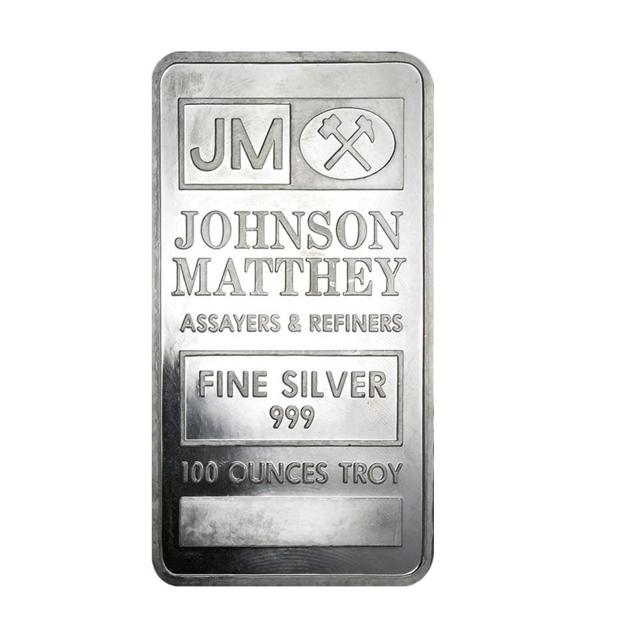 100 oz Johnson Matthey (JM) Silver Vintage Pressed Bar .999 Fine