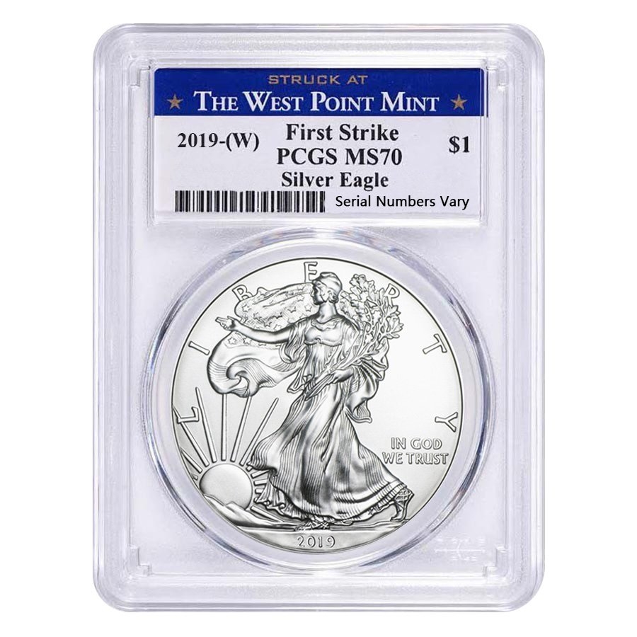 2019 (W) 1 oz Silver American Eagle $1 Coin PCGS MS 70 First Strike (West Point)