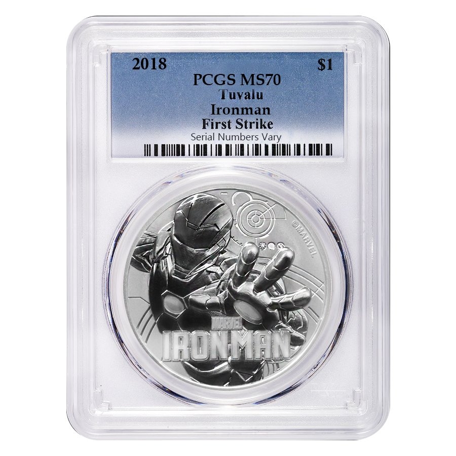 2018 1 oz Tuvalu Iron Man Marvel Series Silver PCGS MS 70 FS