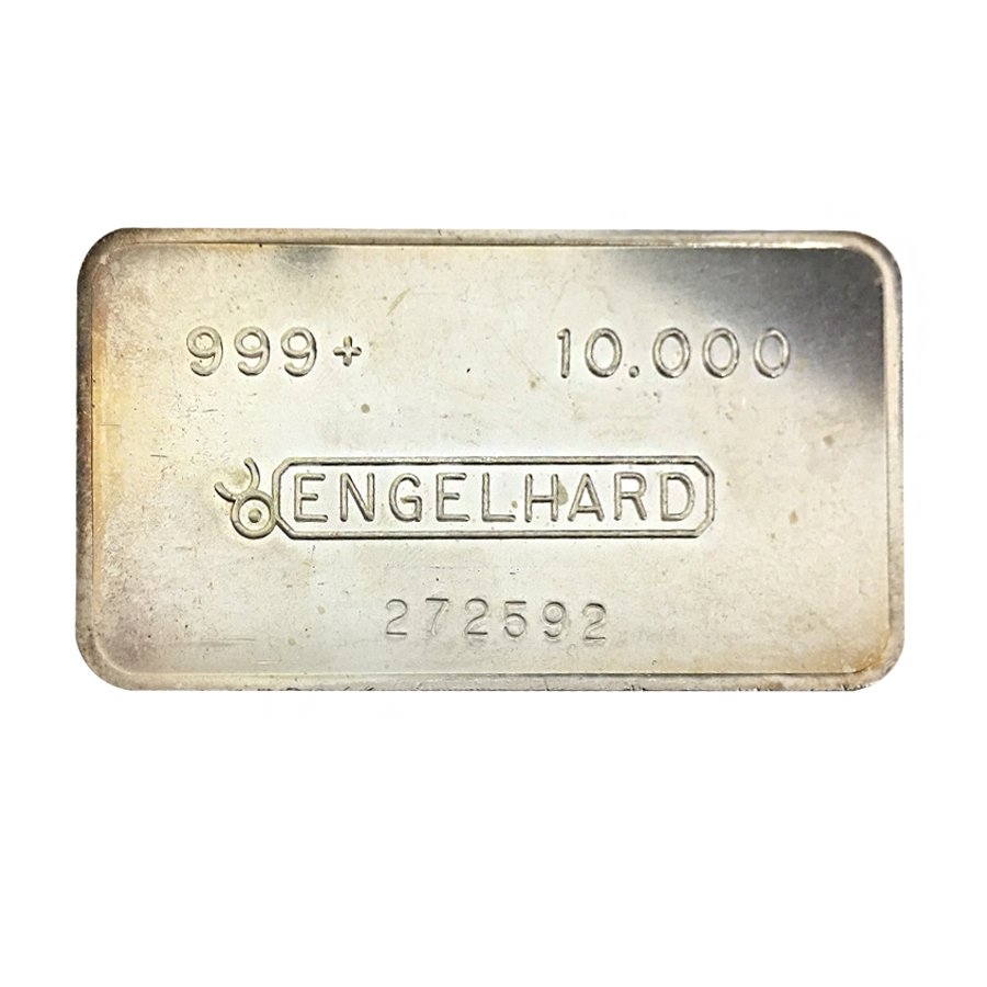 10 oz Engelhard Silver Vintage Bar .999+ Fine (Bull Logo, Smooth Machined Finish)