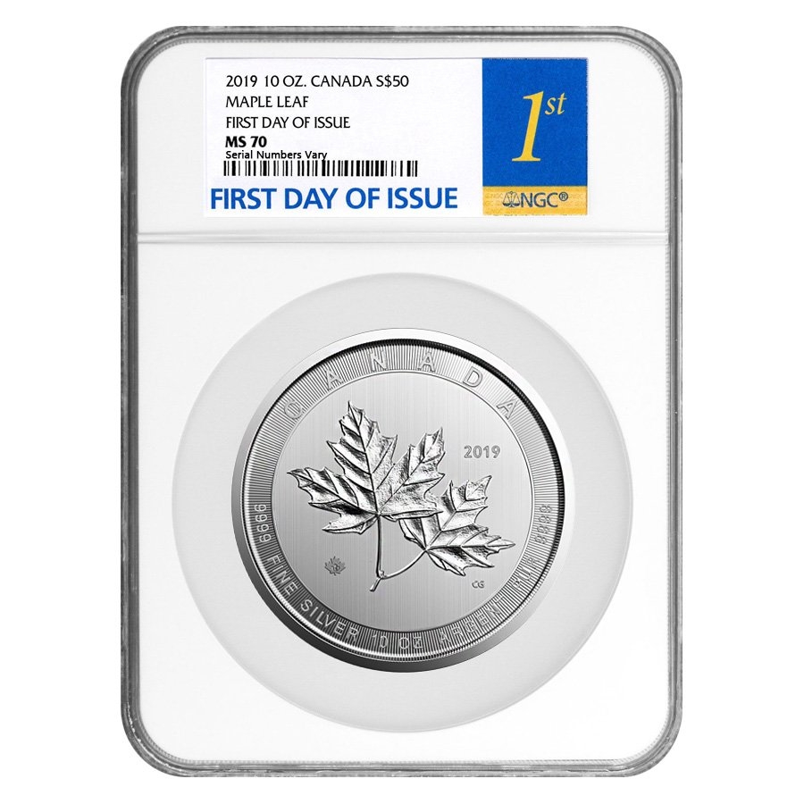 2019 10 oz Canadian Magnificent Silver Maple Leaf NGC MS 70 First Day of Issue