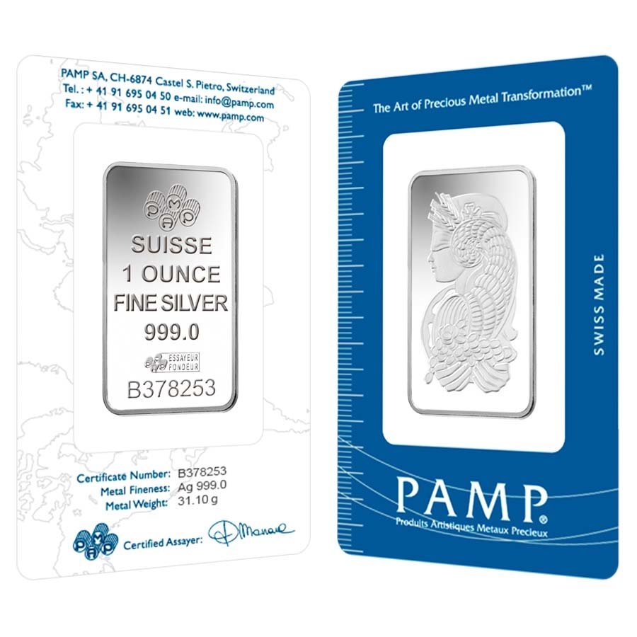 1 oz PAMP Suisse Lady Fortuna Silver Bar | Bullion Exchanges
