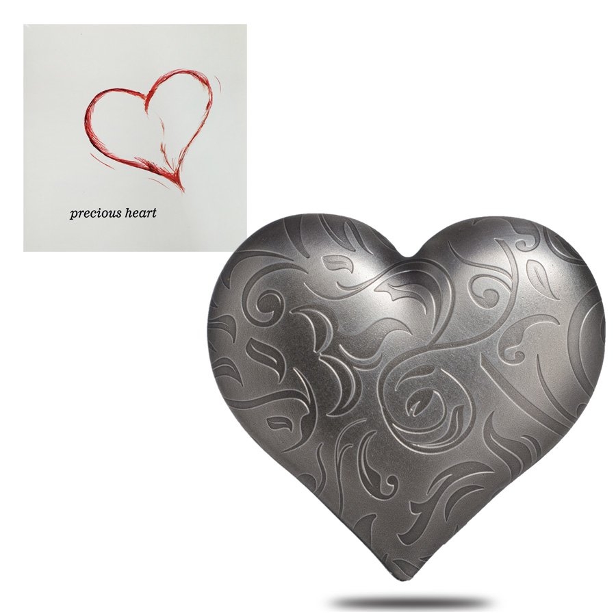 2018 1 oz Palau Silver Heart Charms High Relief Antiqued Silver Coin $5 .999 Fine (w/Box)