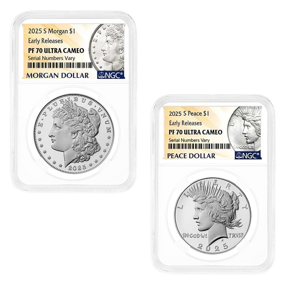 2025-S Morgan and Peace Silver Dollar Proof 2-Coin Set NGC PF 70 ER (Morgan/Peace)
