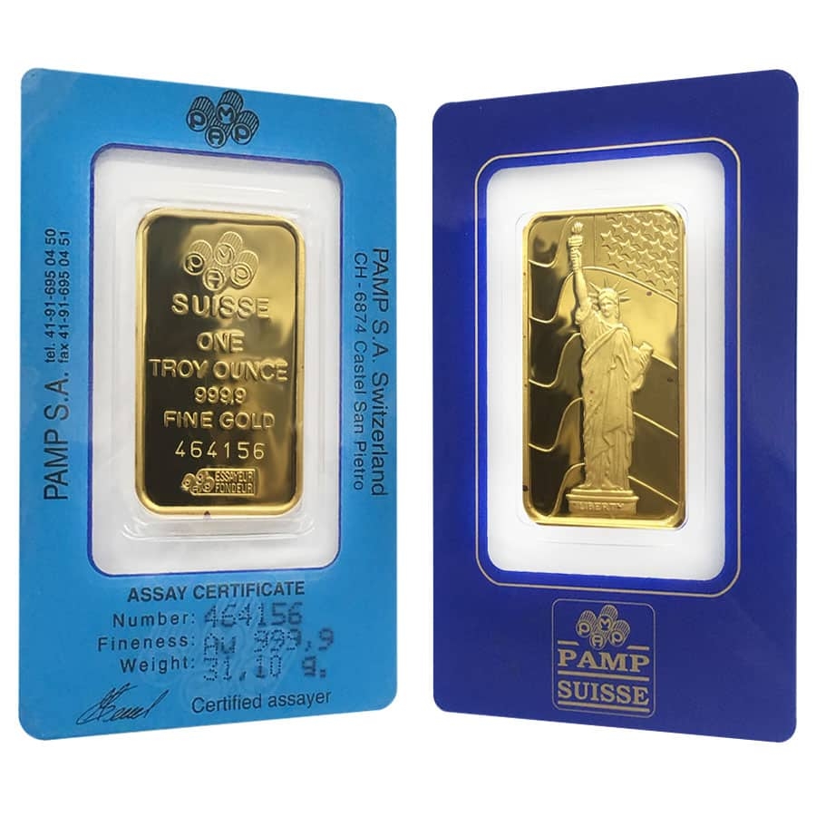 1 oz PAMP Suisse Gold Bar - Statue of Liberty (In Assay) .9999 Fine