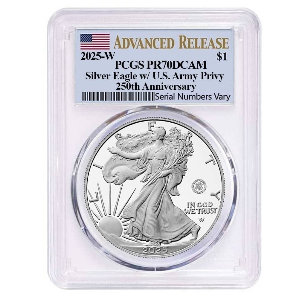 2025-W US Army Privy 1 oz Proof Silver Eagle PCGS PF 70 AR