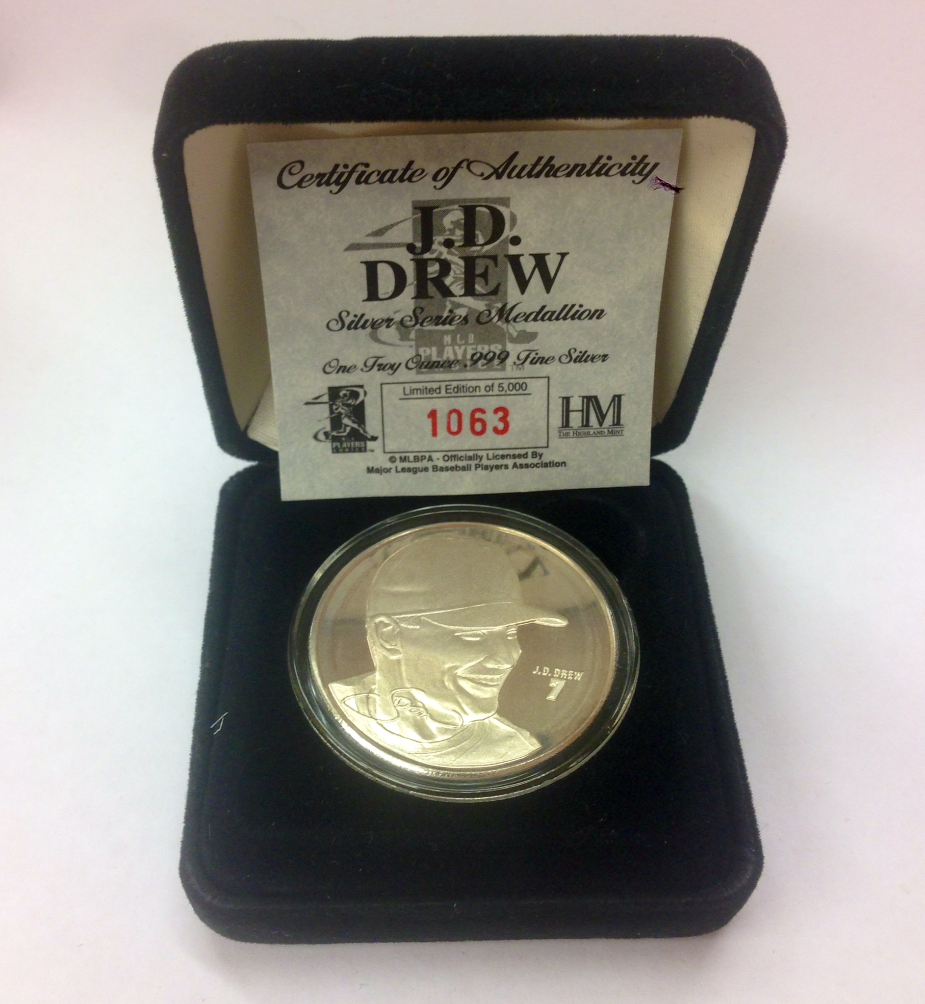 J.D. Drew Highland Mint 1 oz .999 Fine Silver Limited Edition