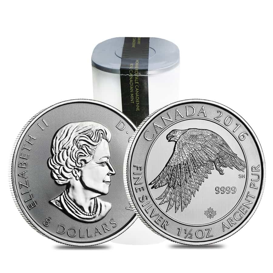 Roll of 15 - 2016 1.5 oz Canadian Silver White Falcon $8 Coin .9999 Fine BU (Lot, Tube of 15)