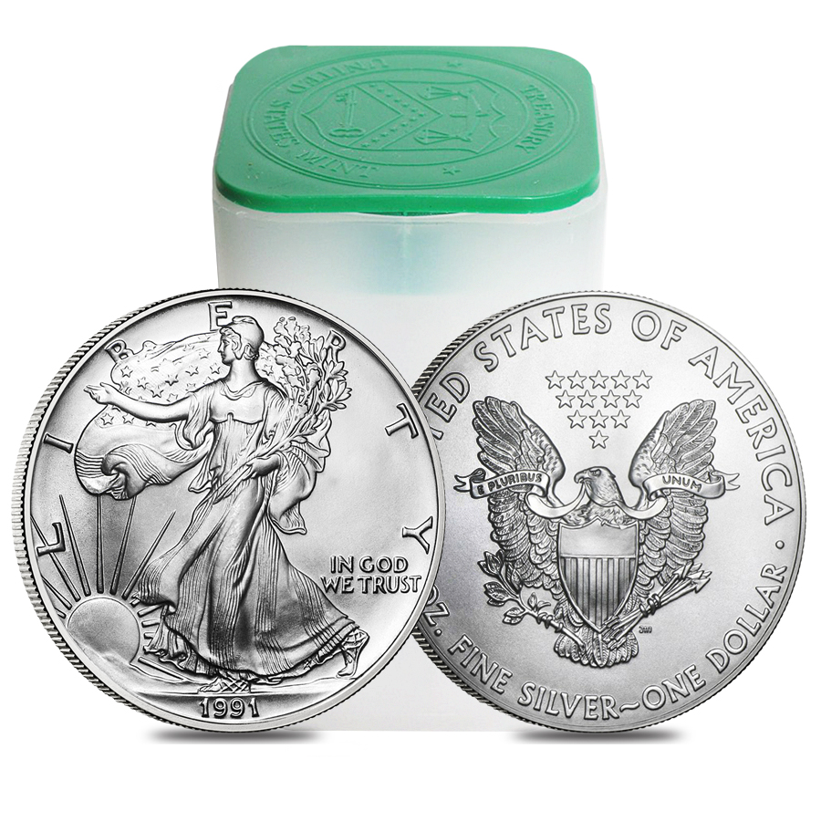 Roll of 20 - 1991 1 oz Silver American Eagle $1 Coin BU