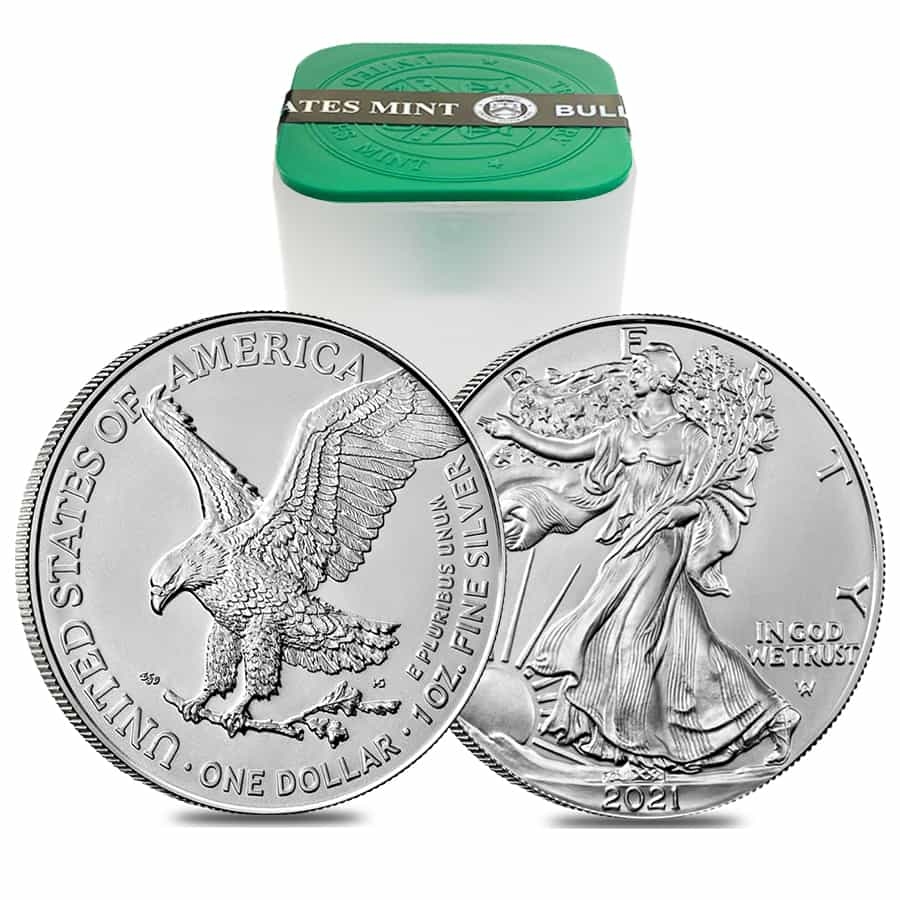 Roll of 20 - 2021 1 oz Silver Eagle Type 2 | Bullion Exchanges