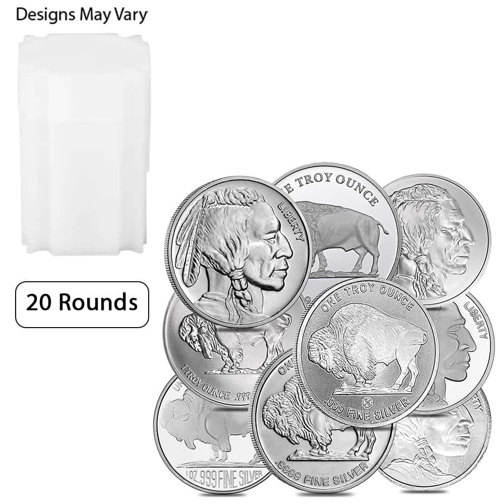 Silver at Spot - Tube of 20 - 1 oz Silver Buffalo Round Random